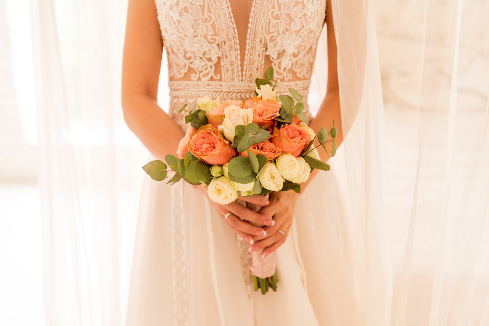 woman holding flower bouquet